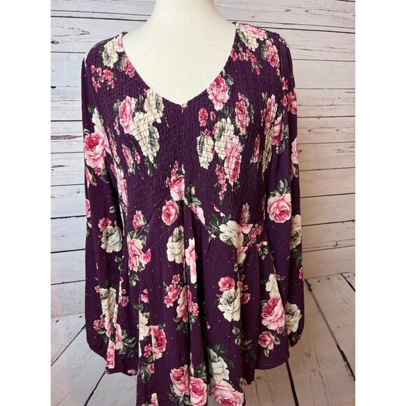 Torrid Babydoll Top Shirt Plus size 1 1X Crinkle Gauze 41365984 Peasant‎ Boho - Picture 1 of 10